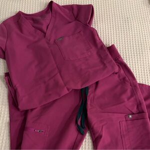 Figs Women's Magenta Scrub Top and Pants Set